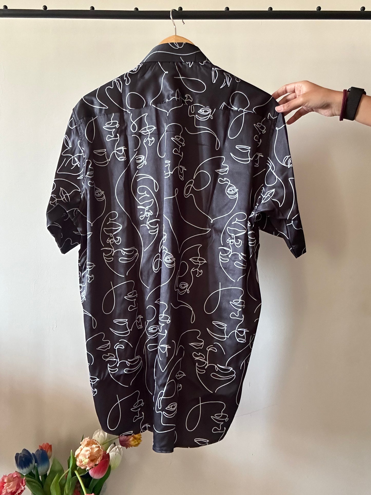 Black Face Off Satin Shirt