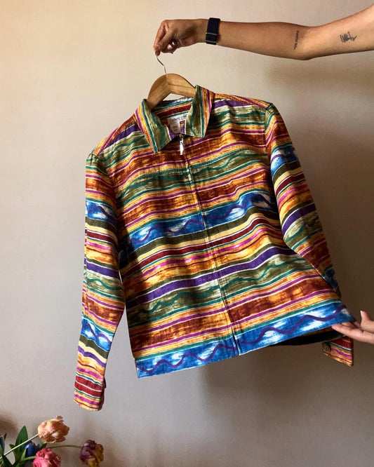 Vintage Coldwater Creek Abstract Rainbow Watercolour Print Shirt With Zip