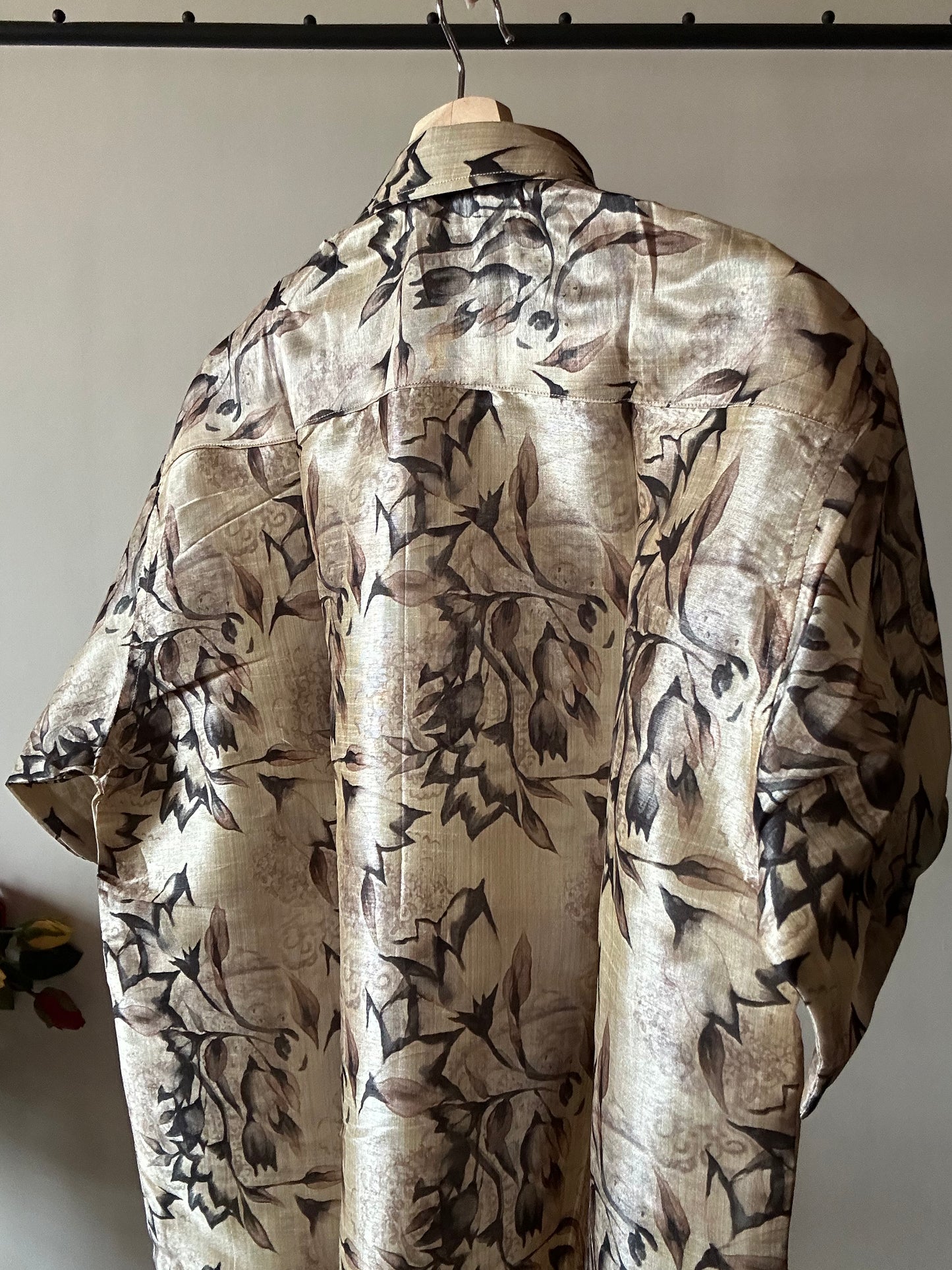 Abstract Artsy Leaf Print Tussar Silk Shirt