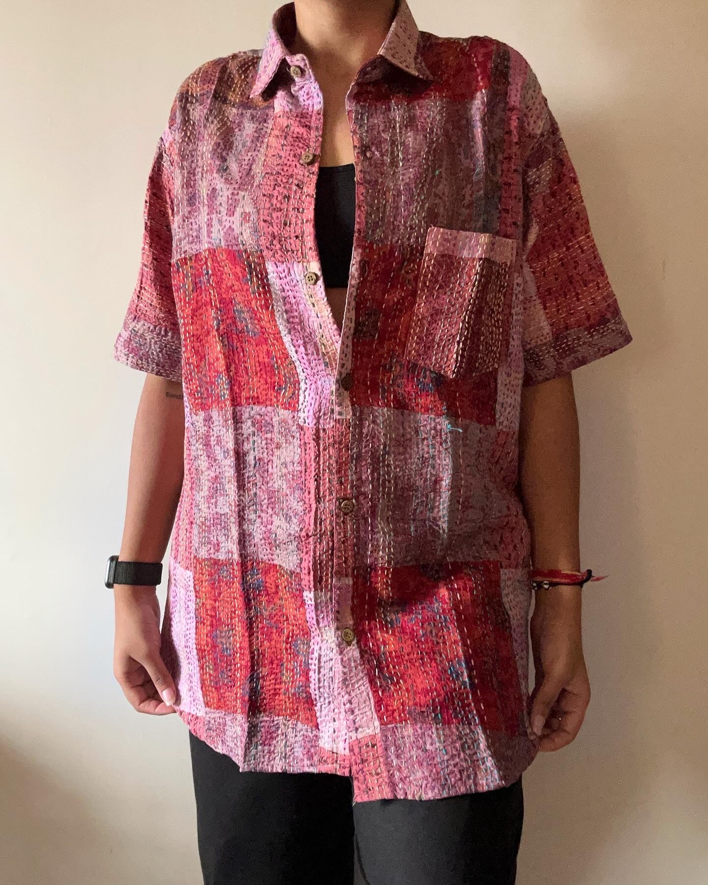 Cotton Candy Patch Work Kantha Embroidery Shirt