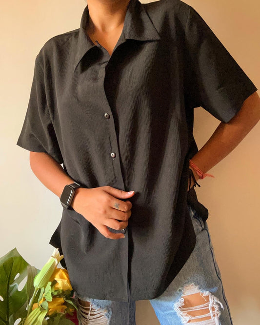 Basic Black Textured Vintage Shirt