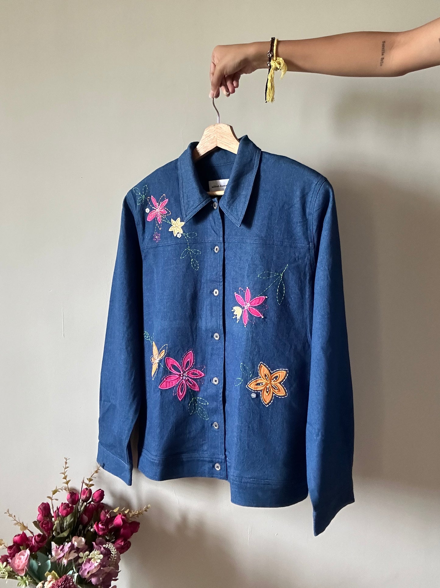 Alfred Dunner Vintage Floral Embroidered Denim Shaket