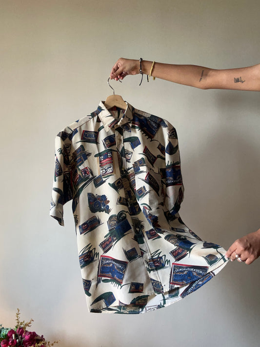 Vintage Netex Stamps and Matchbox Abstract Print Shirt