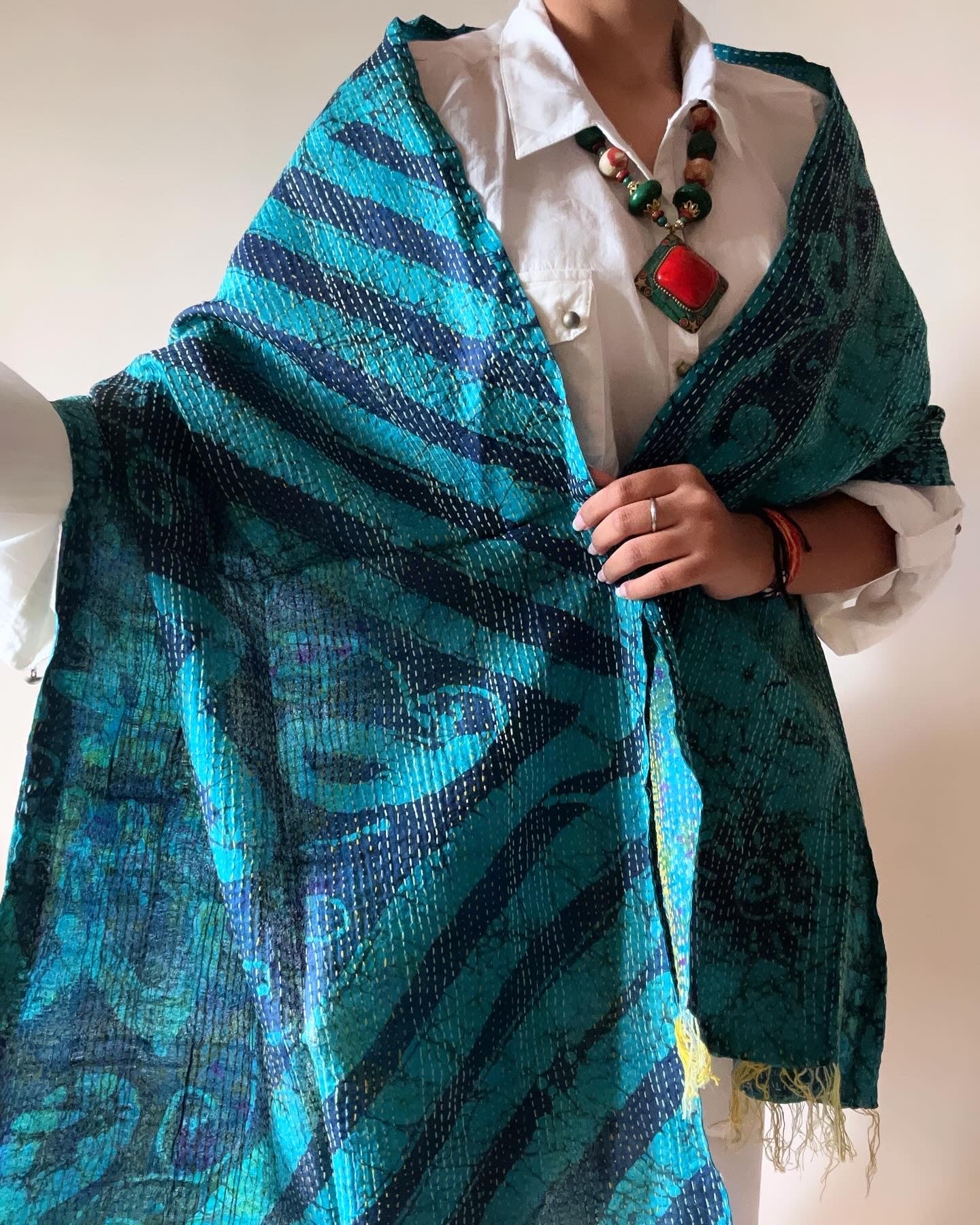 Blue Abstract Traditional Reversible Stole