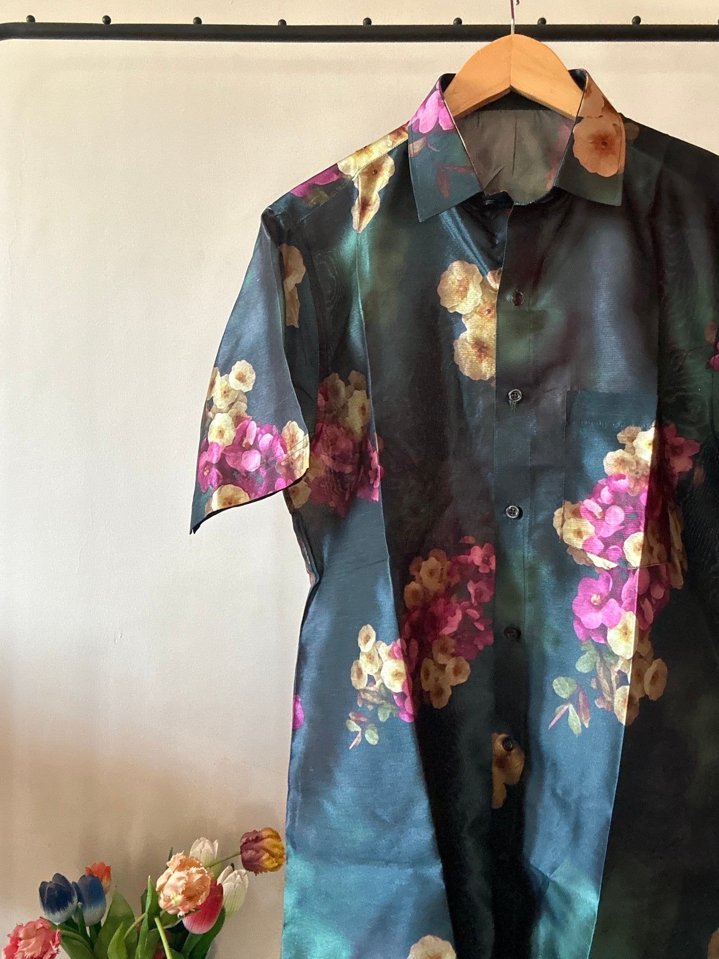 Water Flower Print Silk Shirt