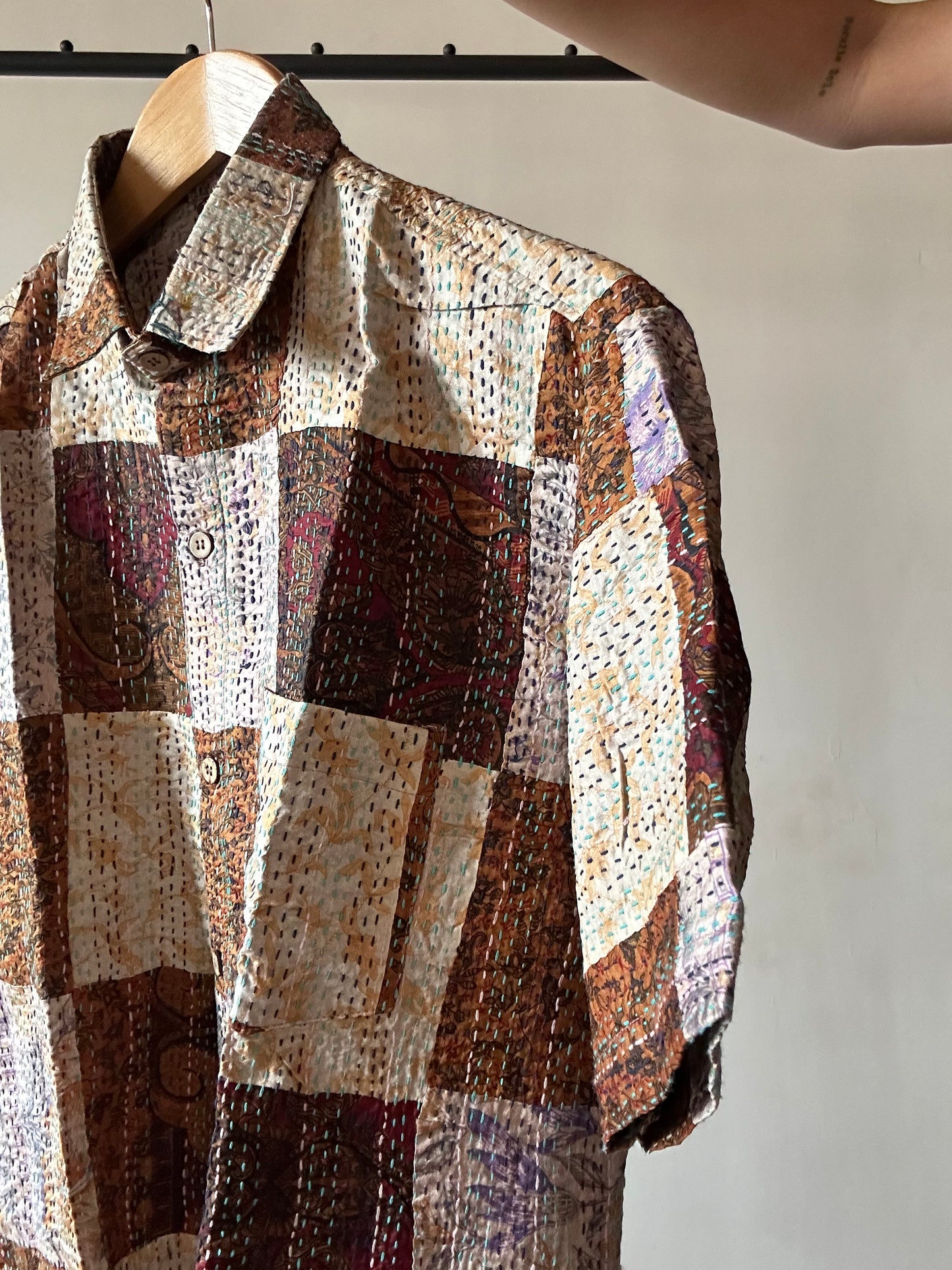 Sand Wood Patch Work Kantha Embroidery Shirt