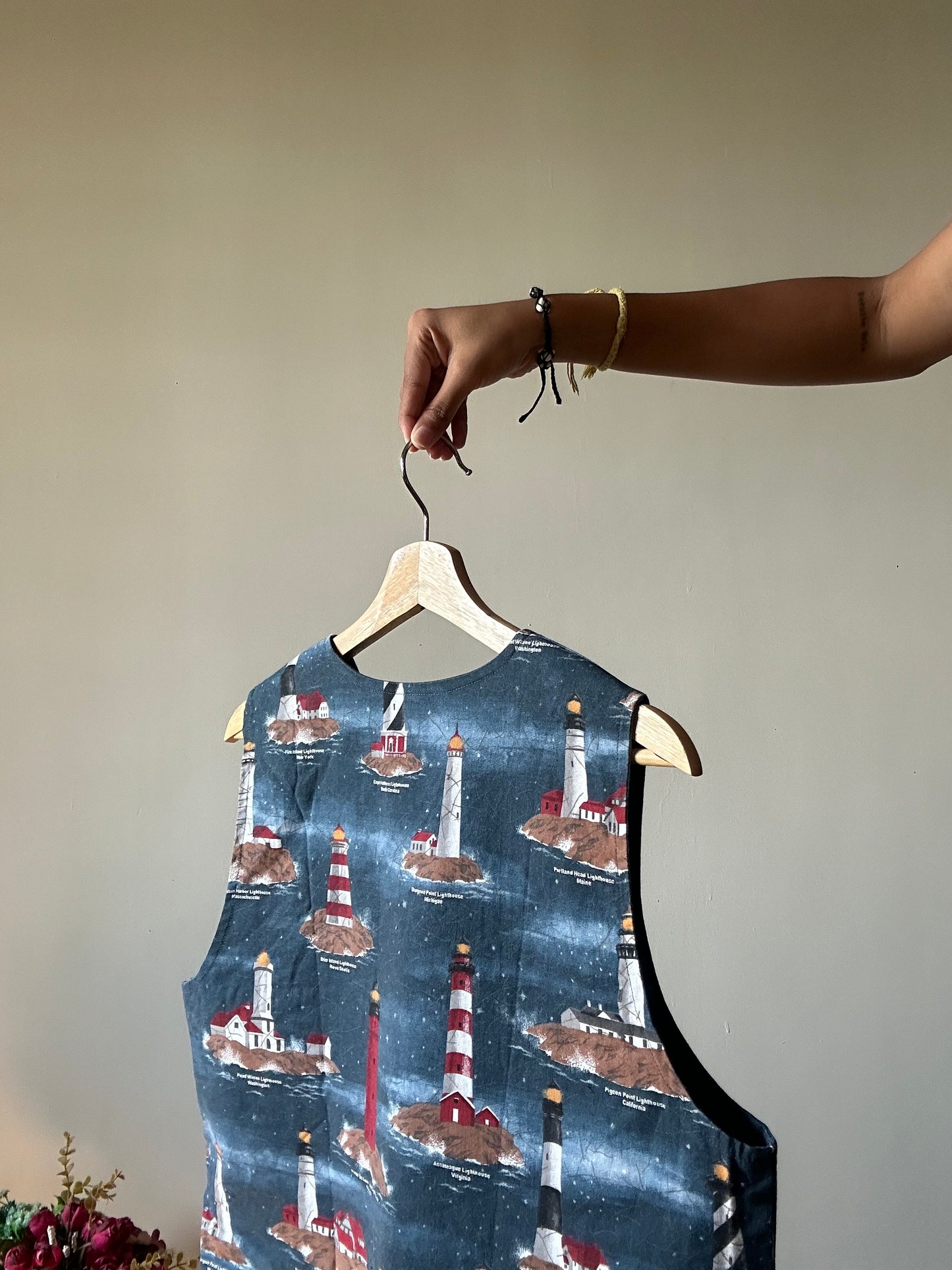 Vintage Lighthouse Print Vest