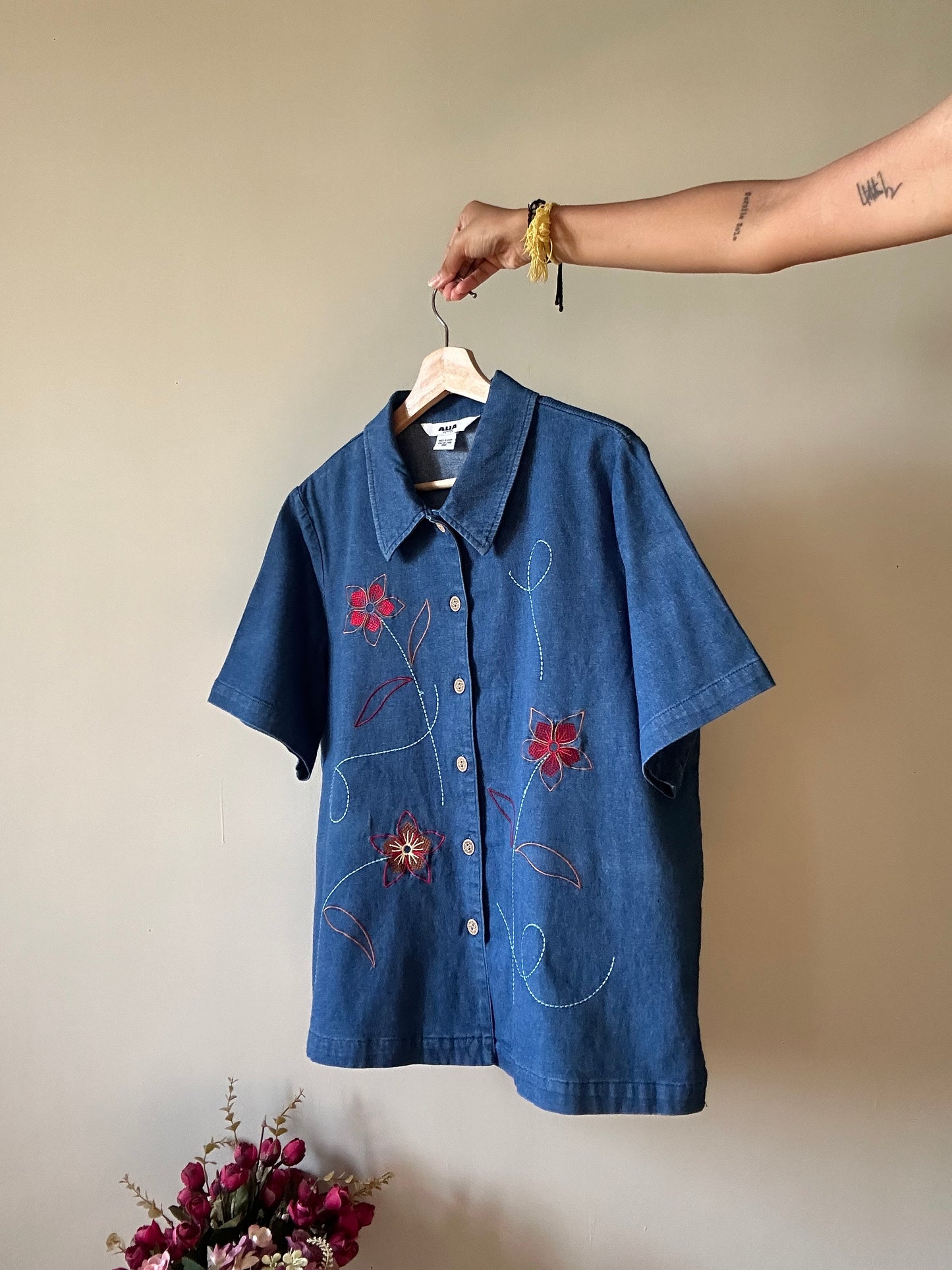 ALIA Vintage Denim Embroidered Shirt