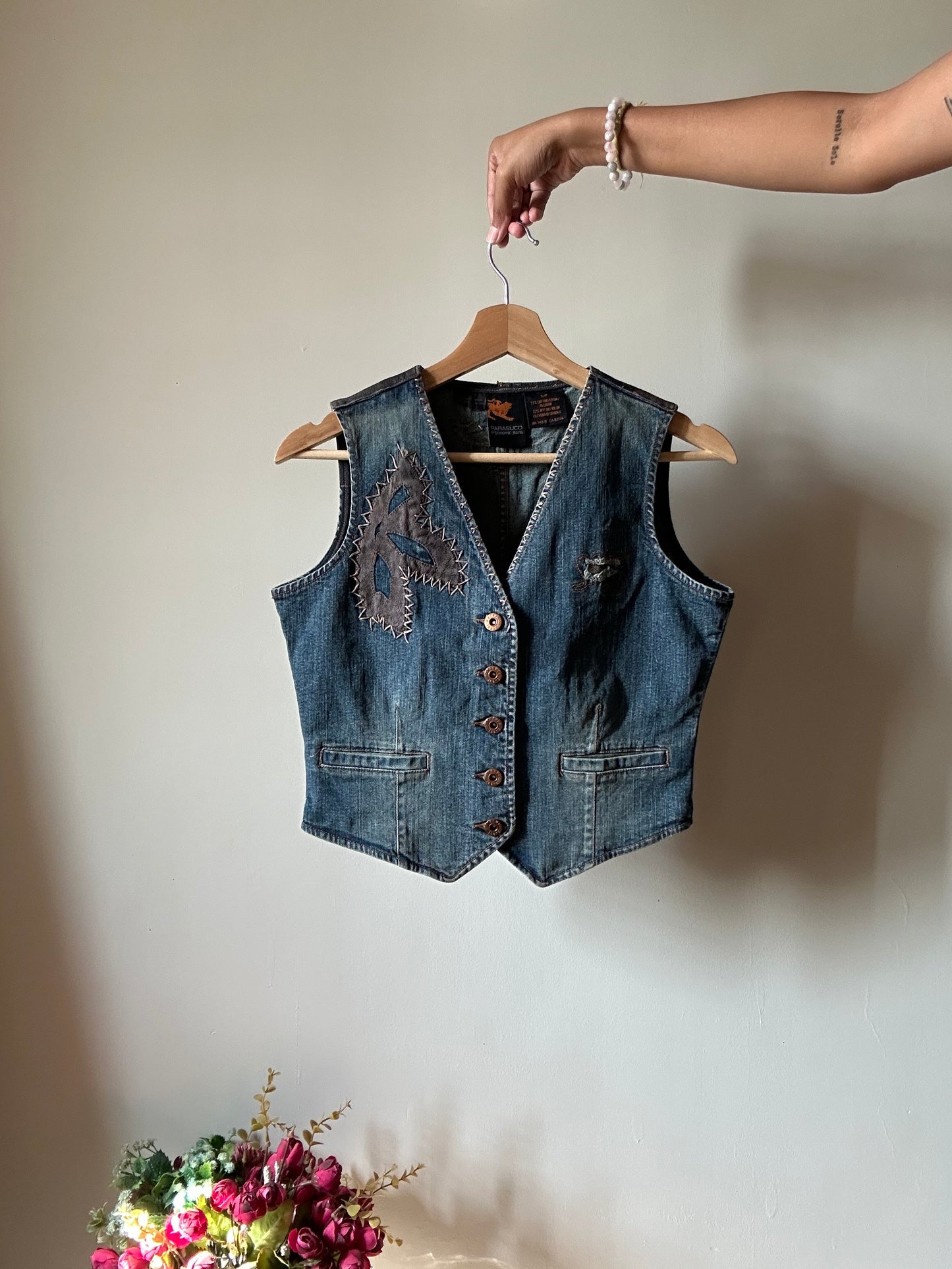 Parasuco Ergonomic Jeans Vintage Denim Vest With Leather Trims