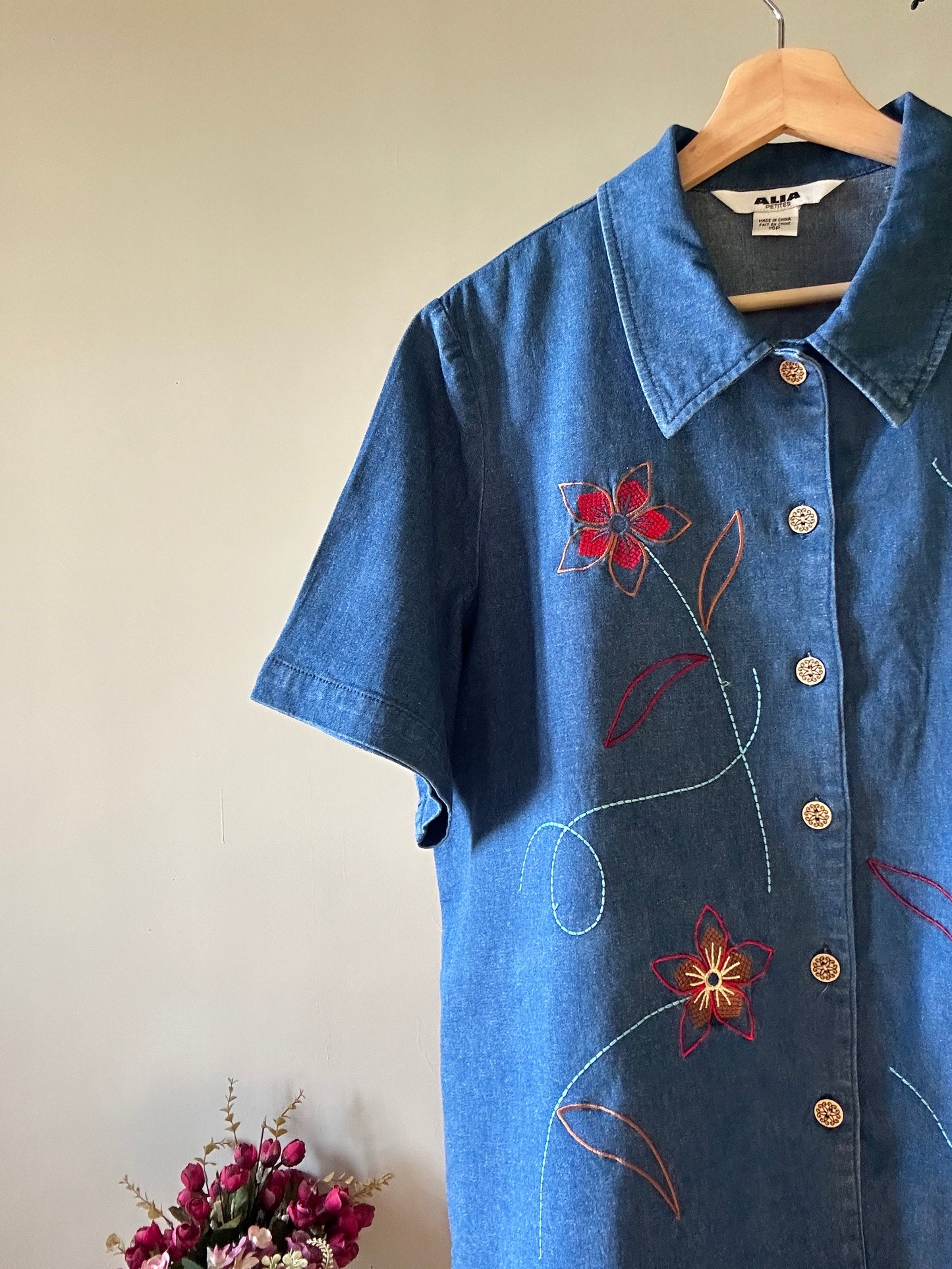 ALIA Vintage Denim Embroidered Shirt