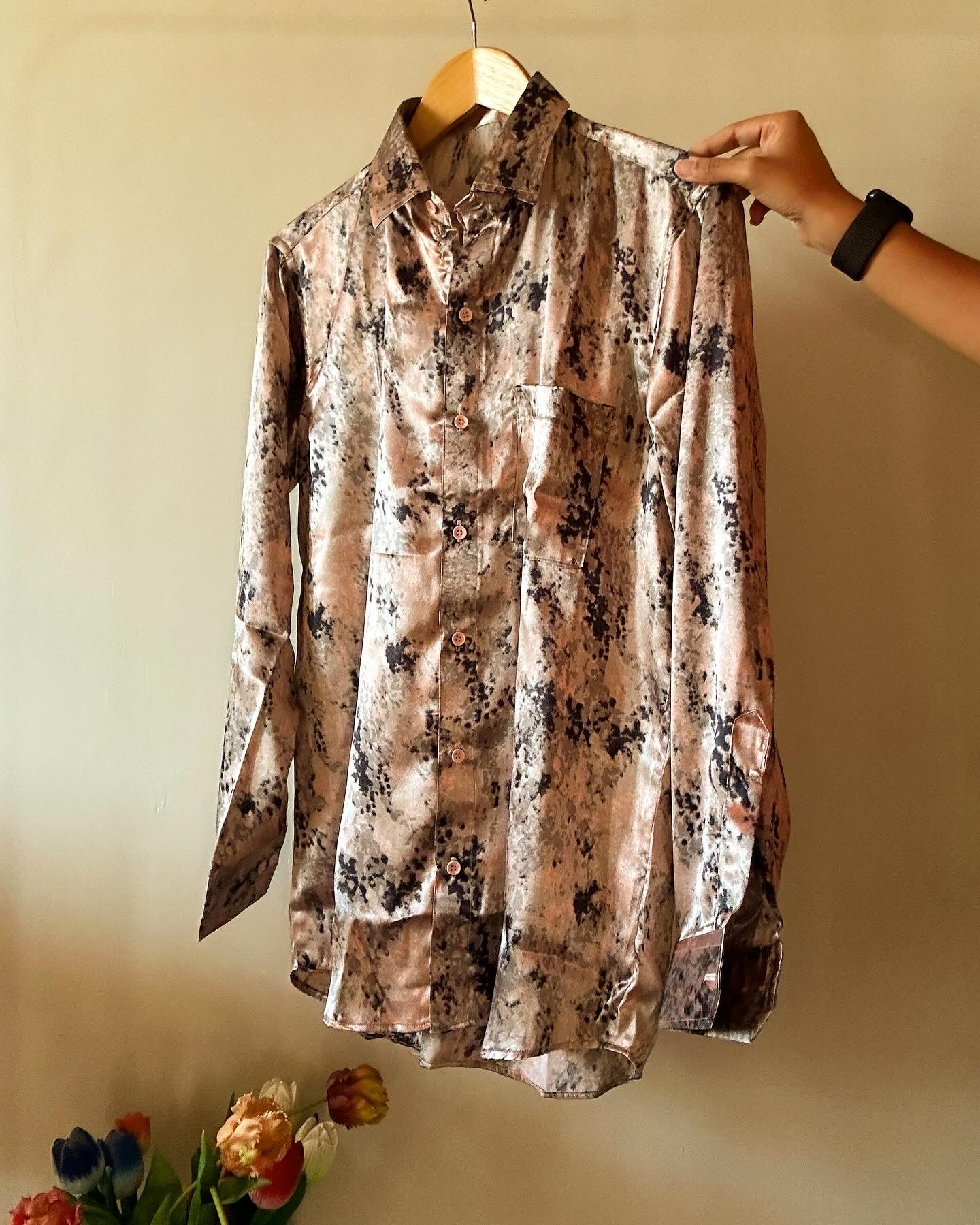 Dusty Pink Dye Up Print Satin Shirt