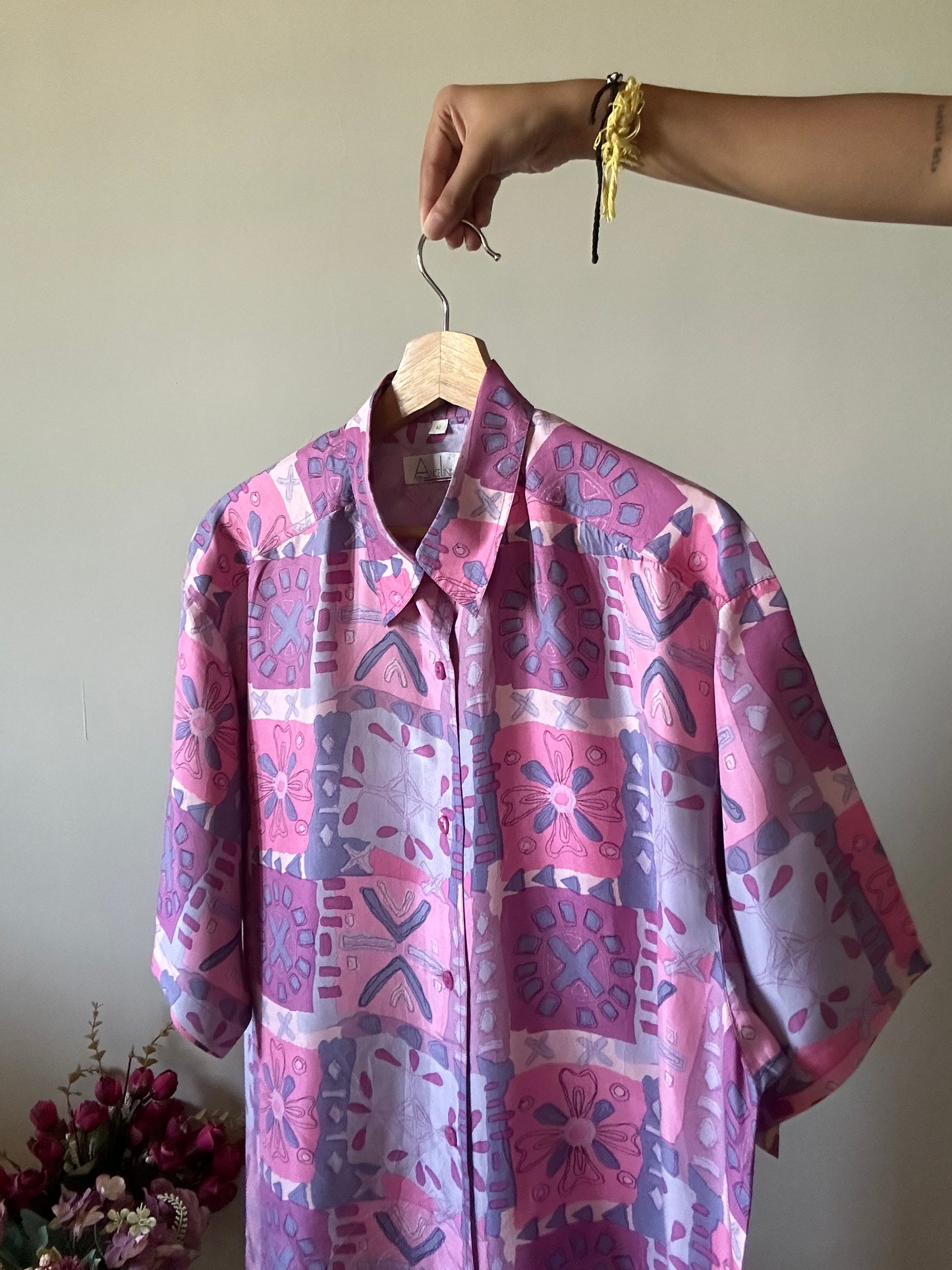 Vintage Ancelini Multi Print Silk Shirt