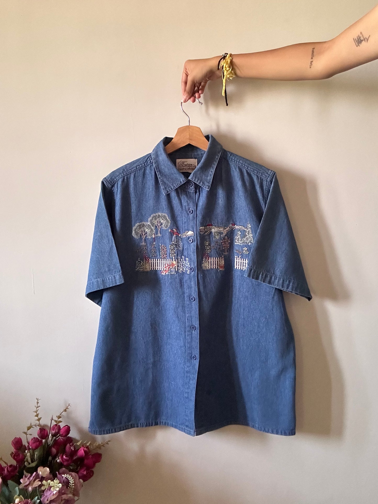 Tradition Vintage Denim Village Embroidered Shirt