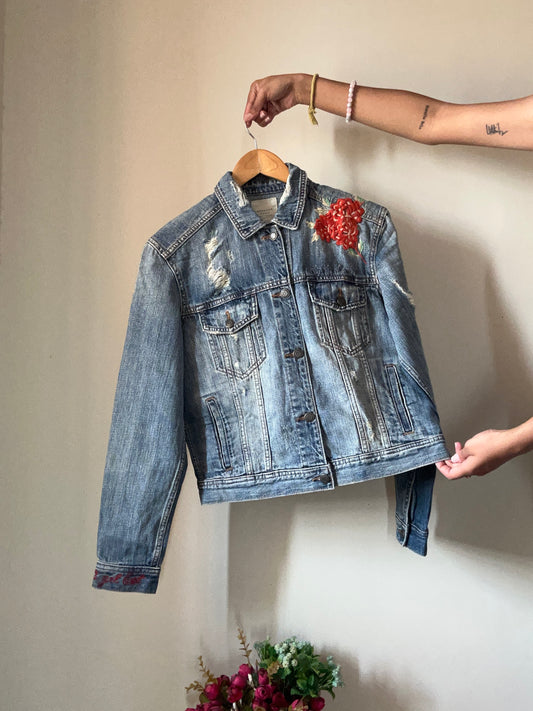 American Eagle Rugged Denim Jacket With Embroidery