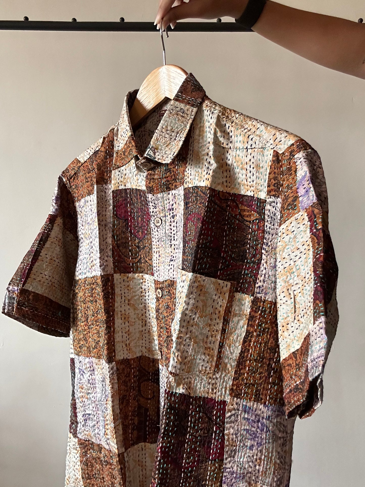 Sand Wood Patch Work Kantha Embroidery Shirt