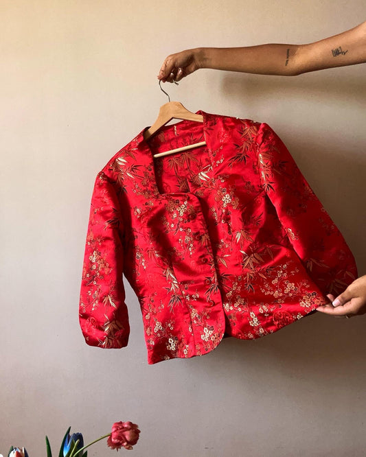 Vintage Asian Brocade Red Shaket