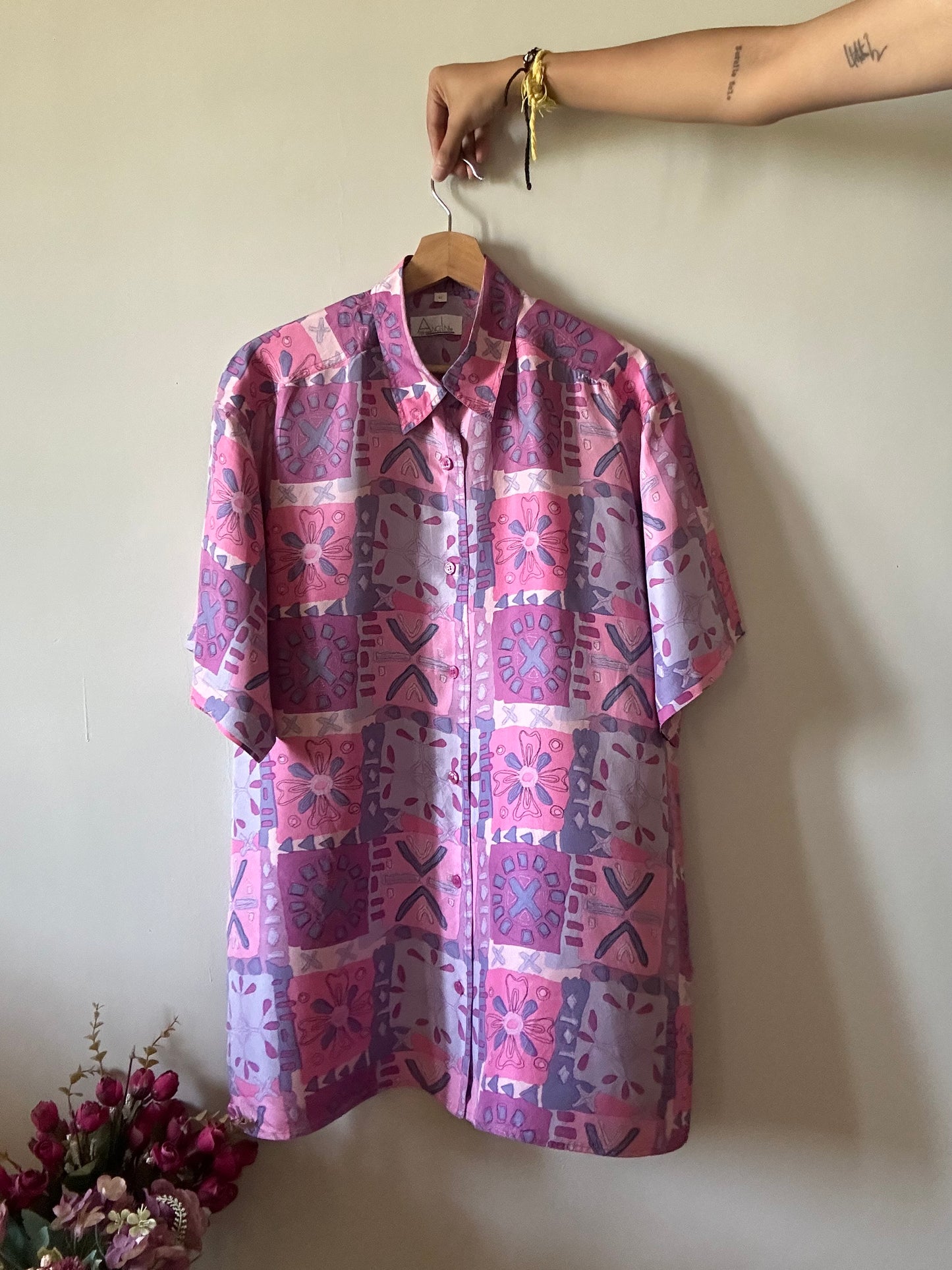 Vintage Ancelini Multi Print Silk Shirt