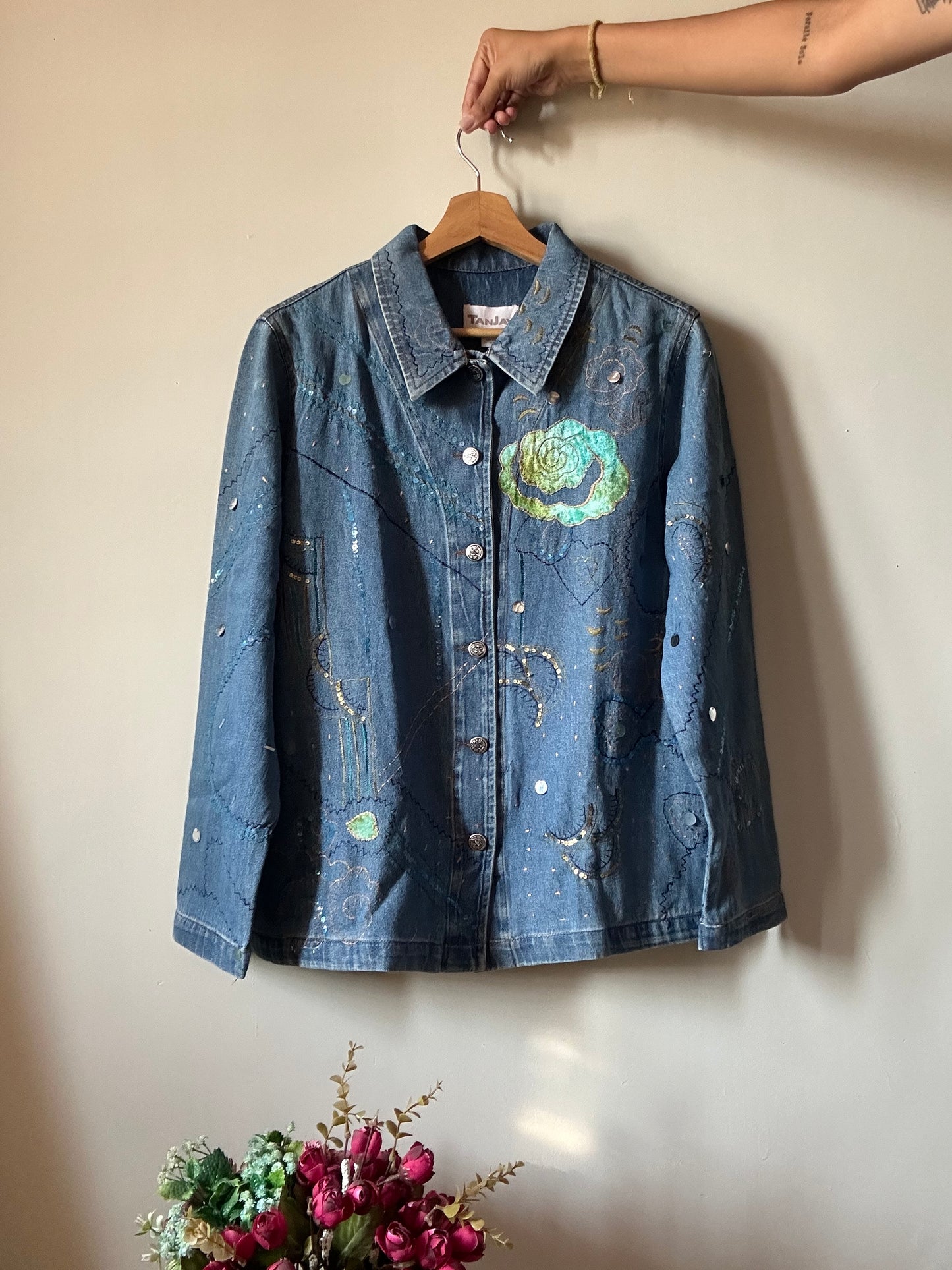 Vintage Tanjay Embroidered And Patchwork Detail Denim Jacket