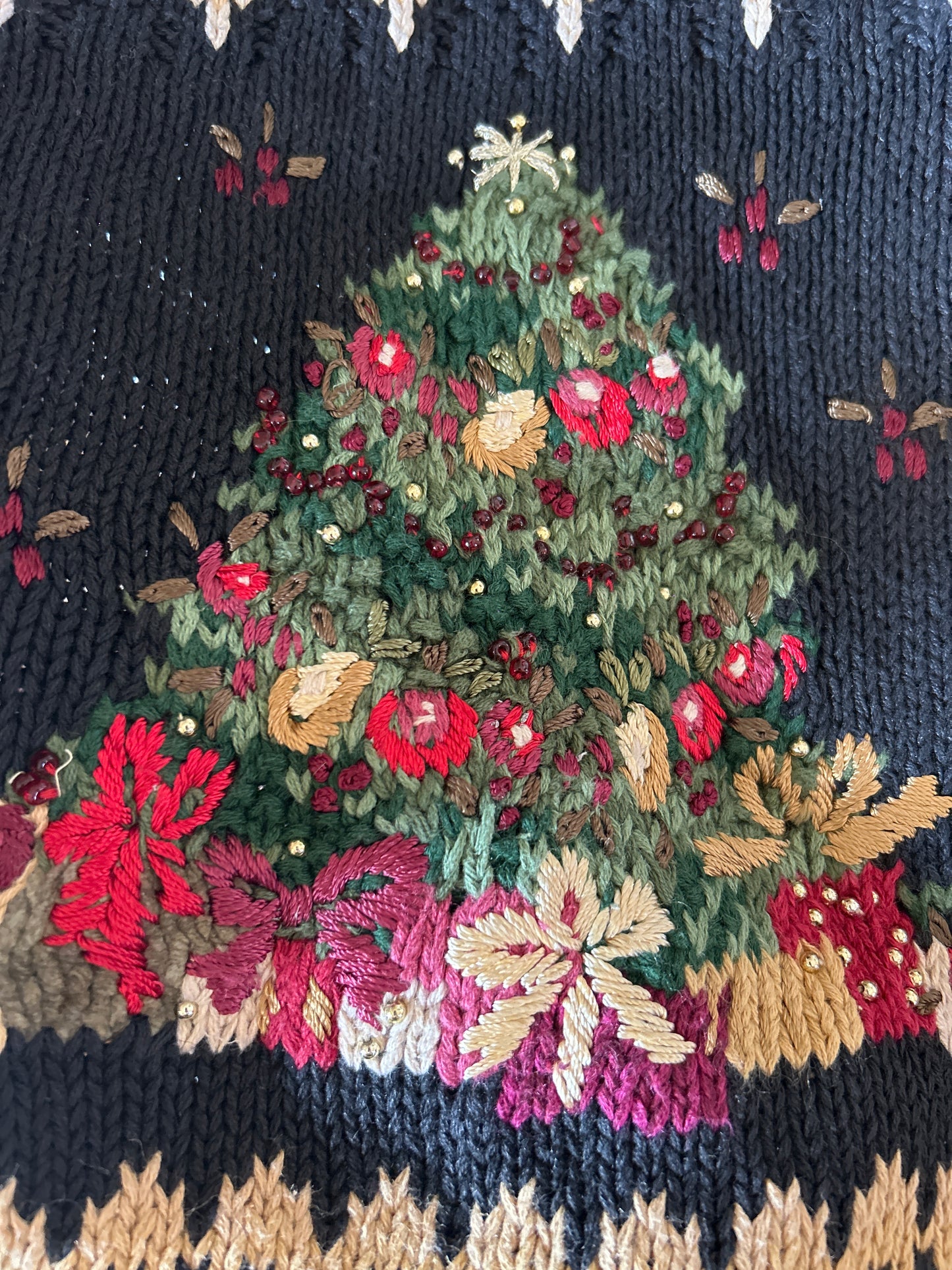 Heirloom Collectibles Vintage Christmas Cardigan With Beading and Embroidery