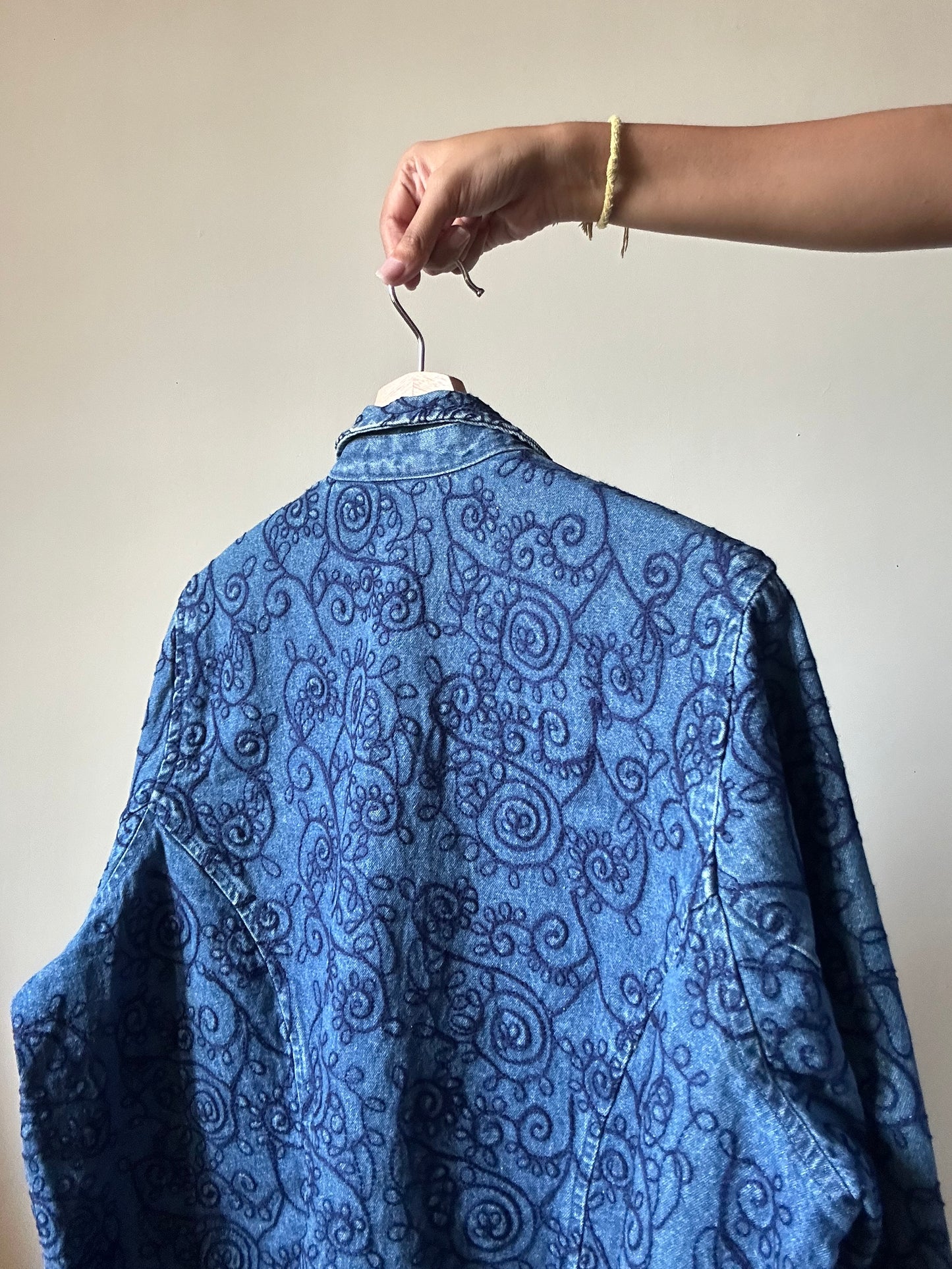 Studio Works Vintage Denim Blazer With All Over Embroidery and Rhinestones