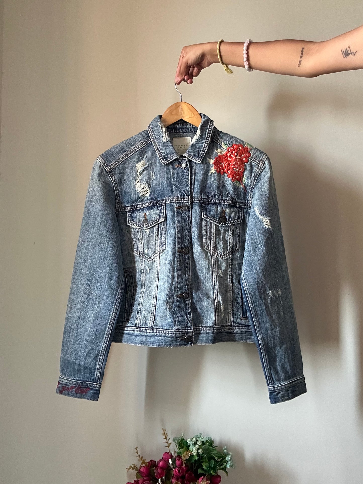 American Eagle Rugged Denim Jacket With Embroidery