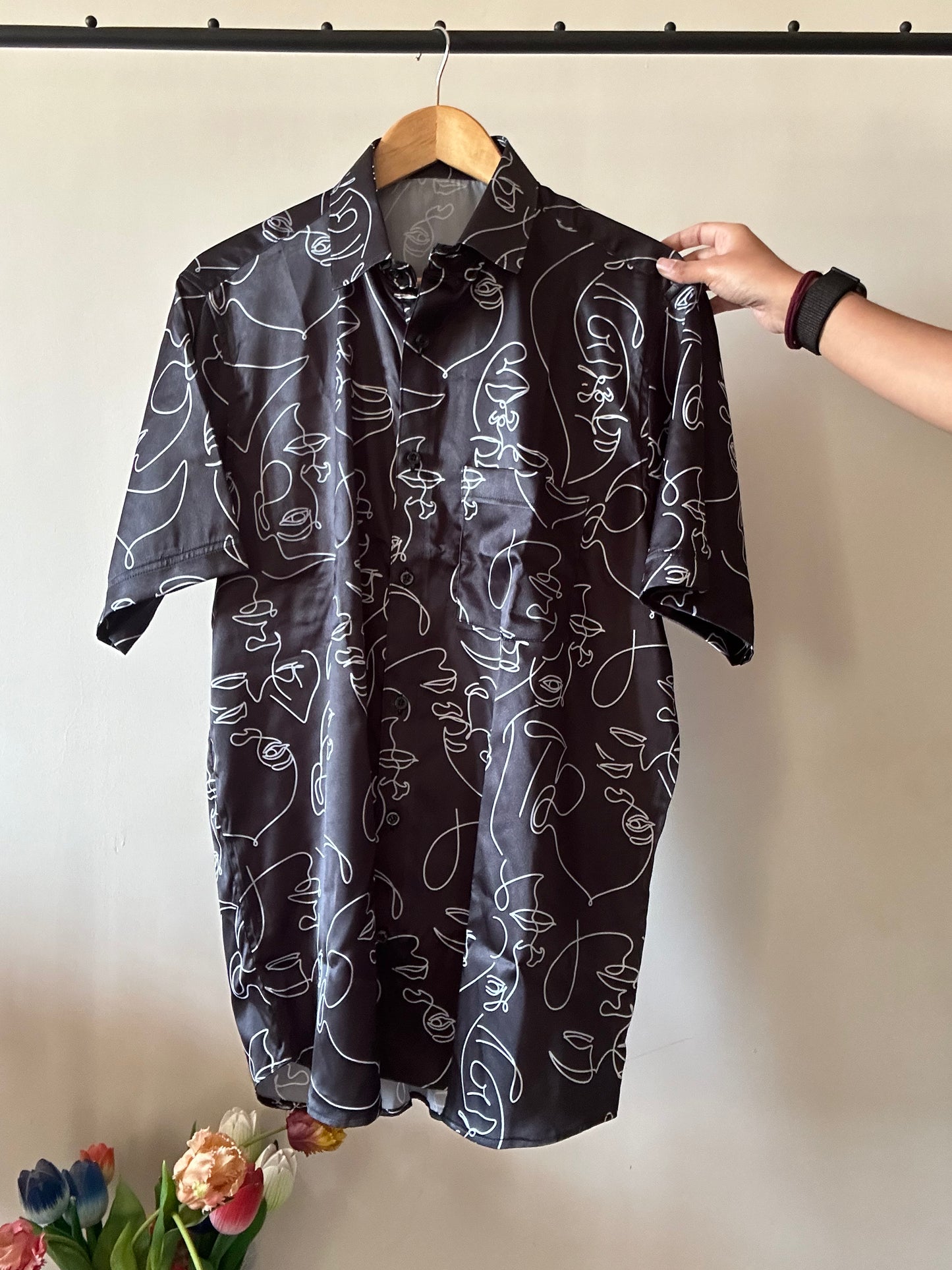 Black Face Off Satin Shirt