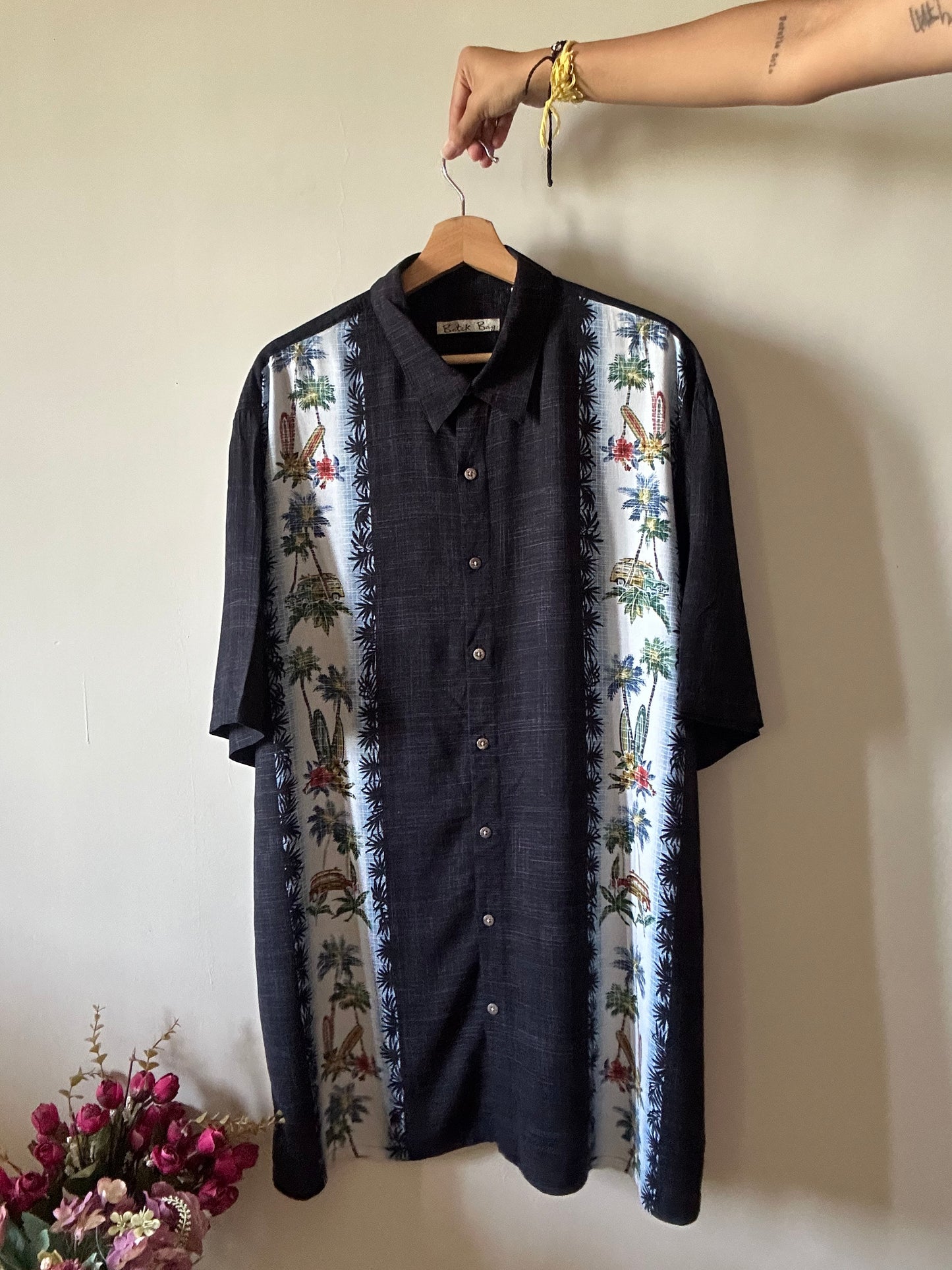 Vintage Batik Bay Shirt With Beach Essentials Print