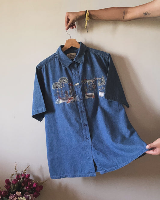 Tradition Vintage Denim Village Embroidered Shirt