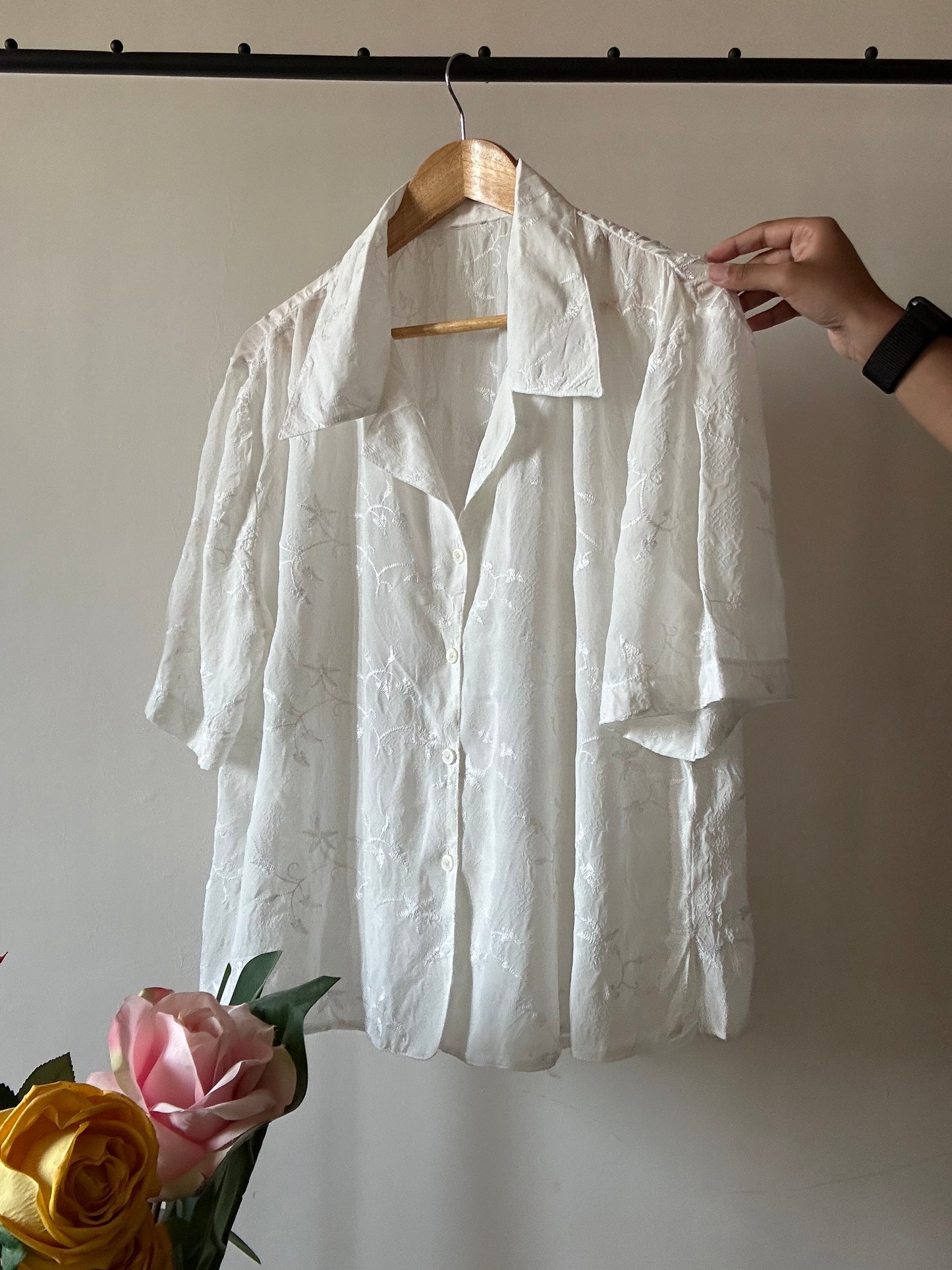 Semi Sheer Overall Embroidery Vintage Shirt