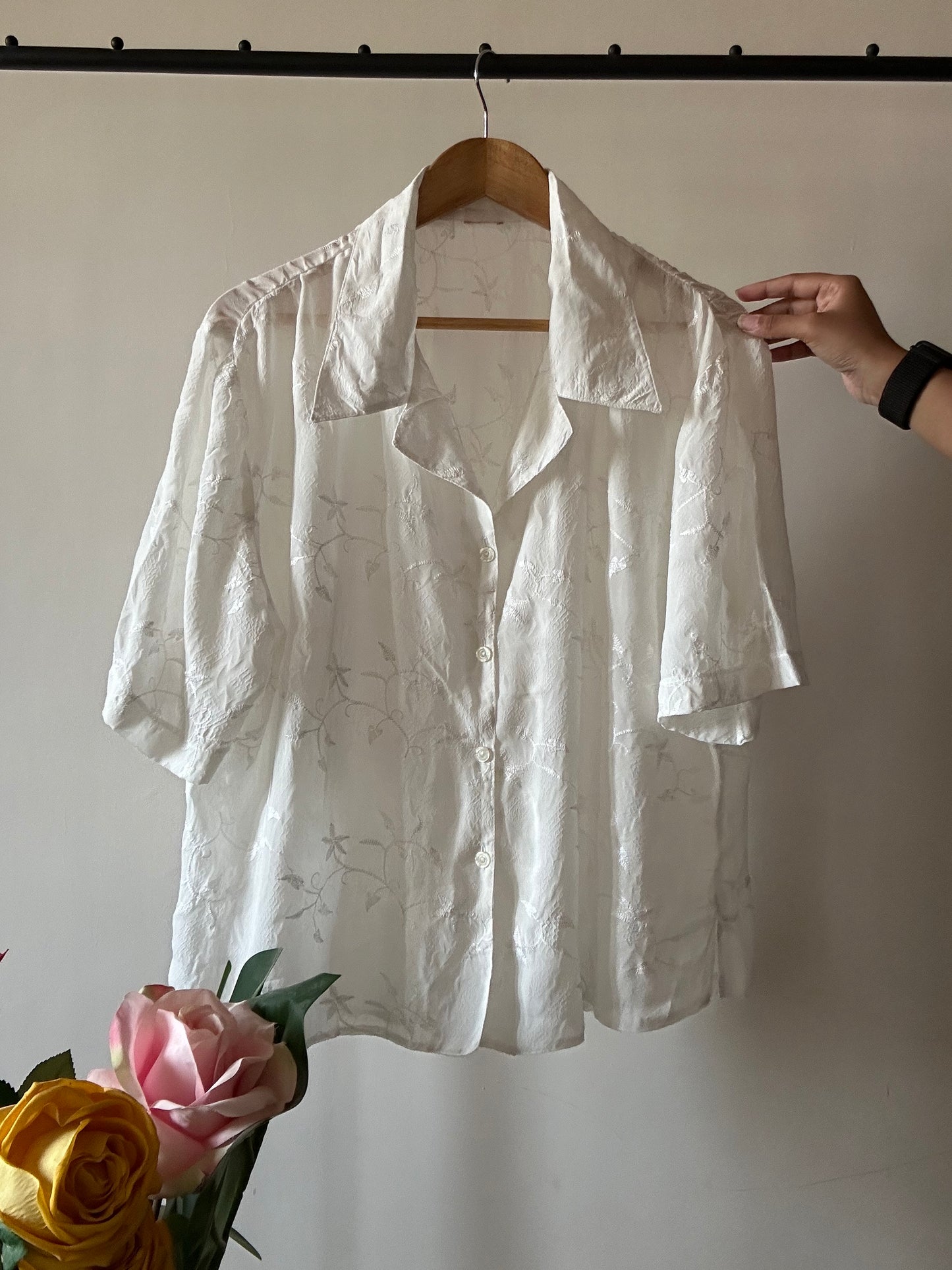 Semi Sheer Overall Embroidery Vintage Shirt