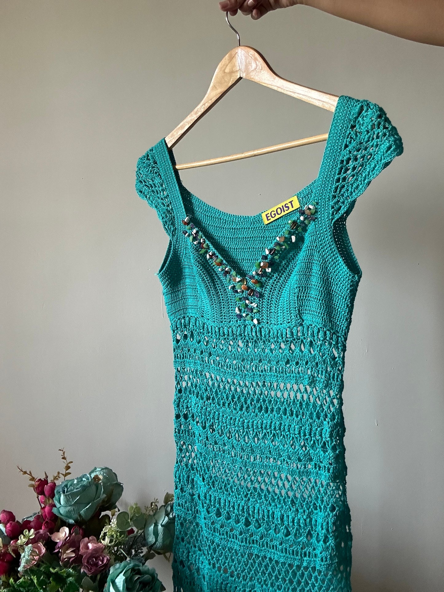 Vintage Crochet Breaded Neckline Dress By EGOIST