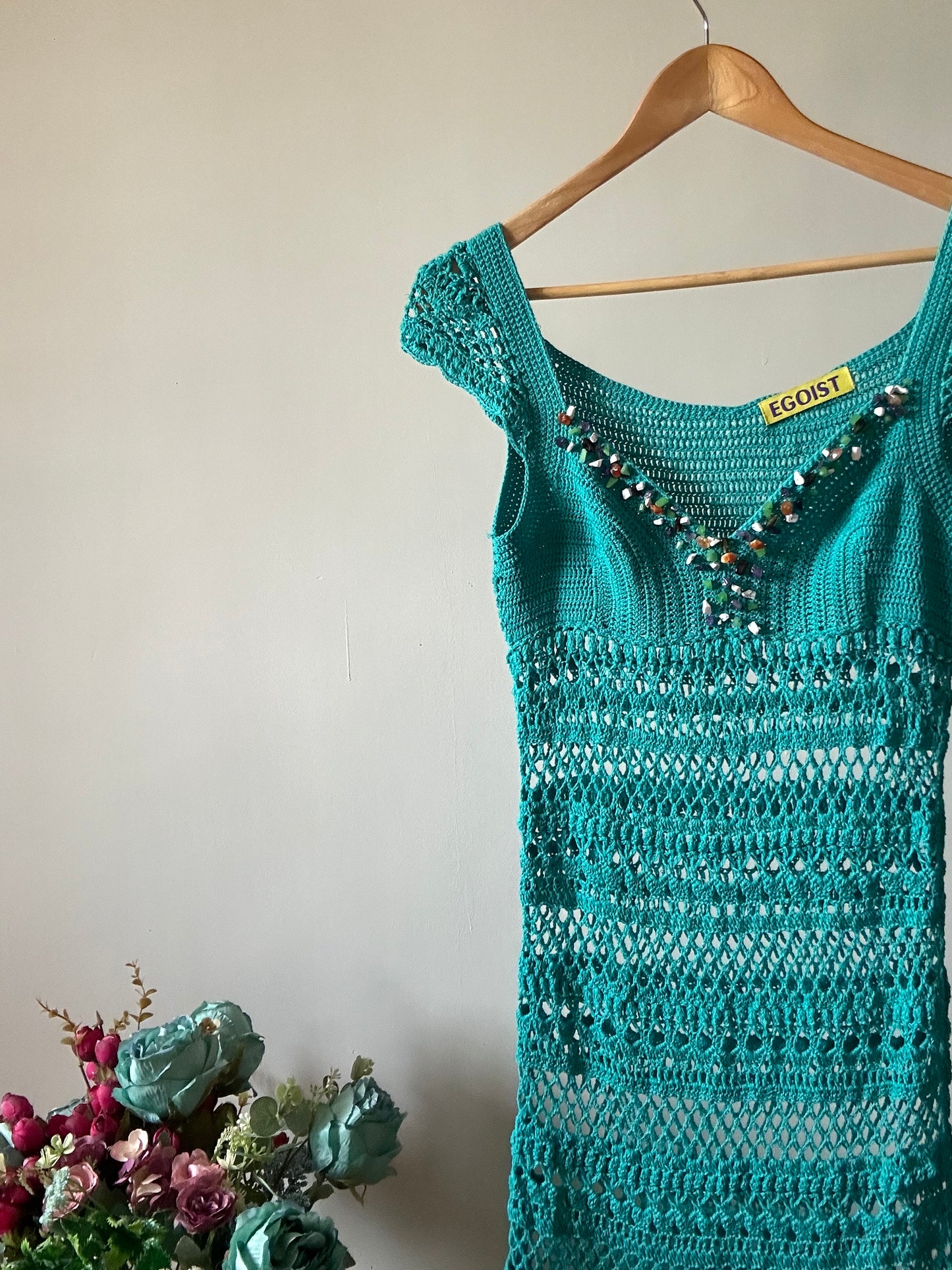 Vintage Crochet Breaded Neckline Dress By EGOIST