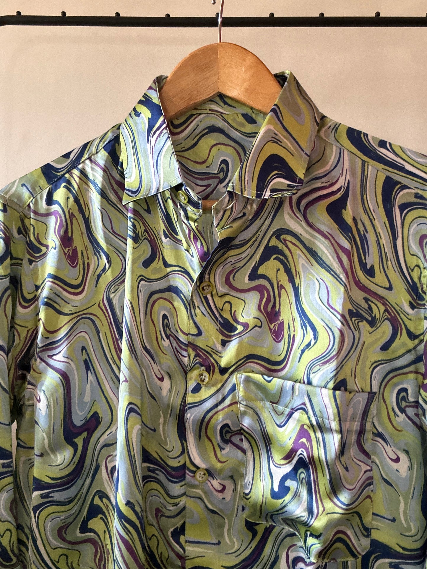 Whimsical Art Print Satin Shirt