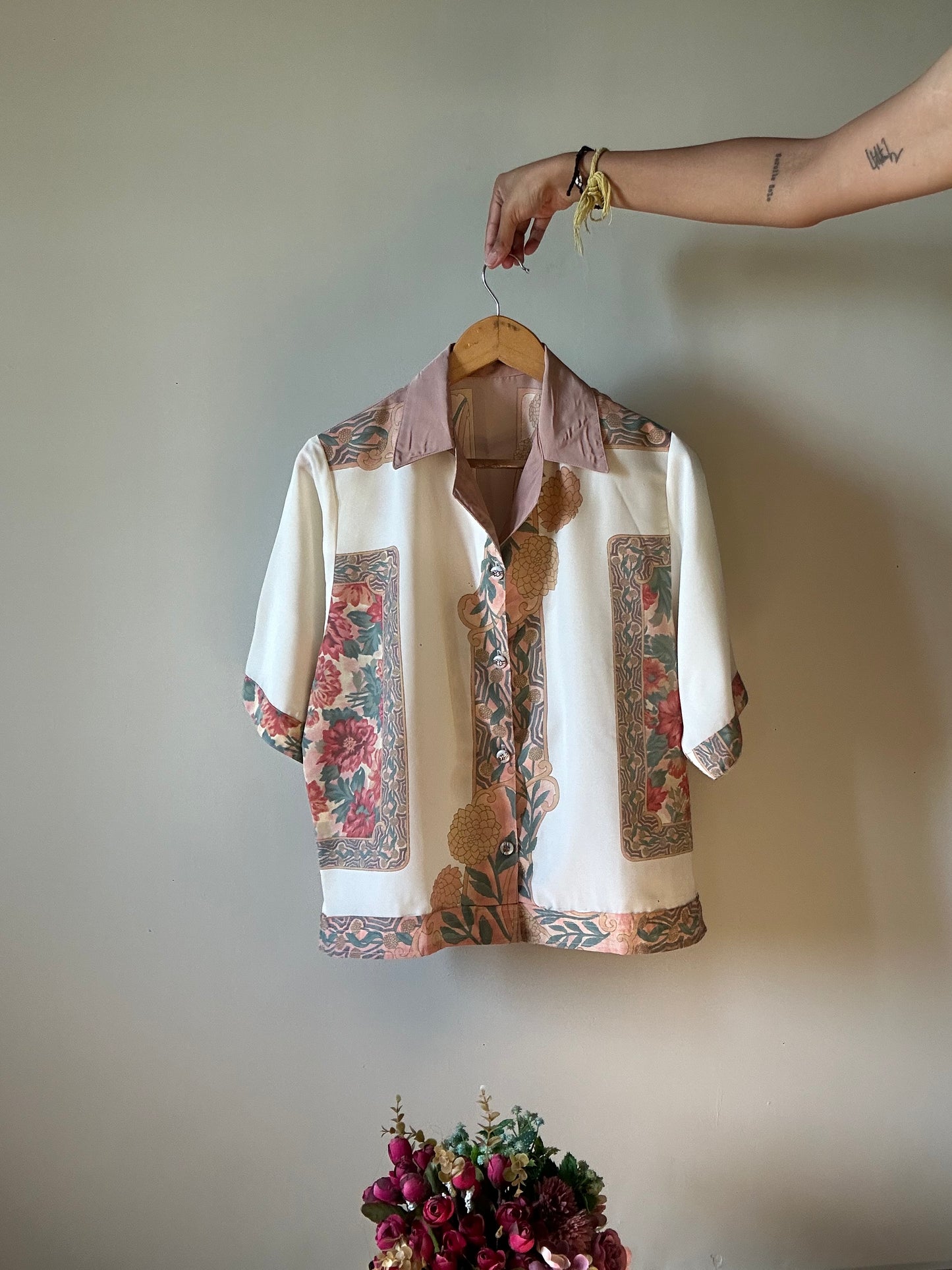 Vintage Abstract English Floral Print Shirt