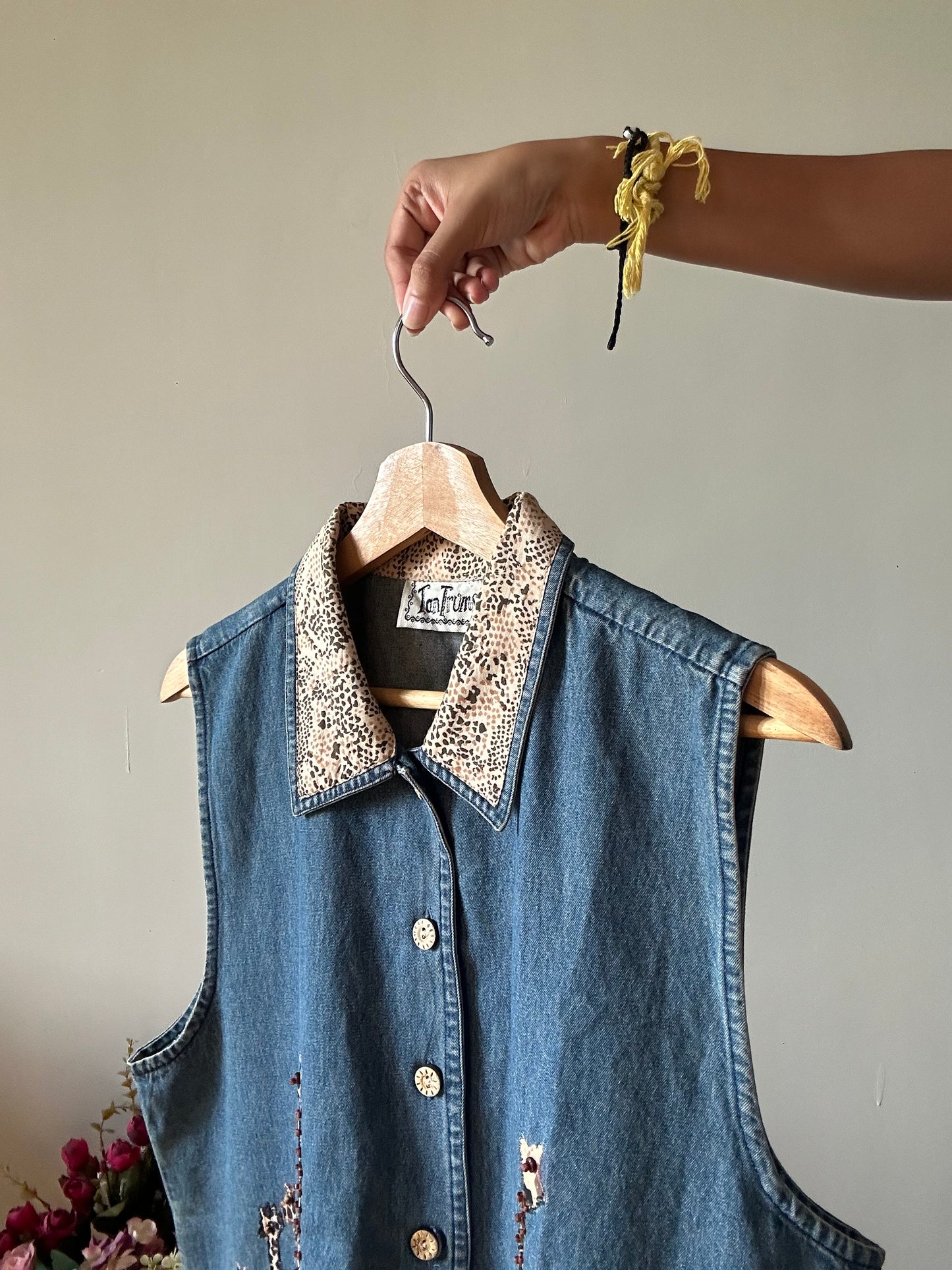 Vintage TanTrums Giraffe Patchwork and Breaded Denim Vest