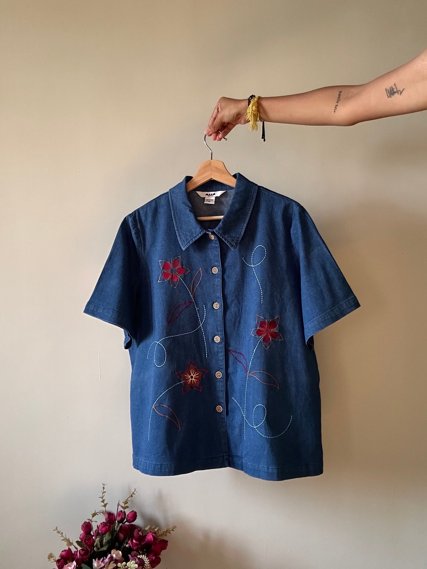 ALIA Vintage Denim Embroidered Shirt