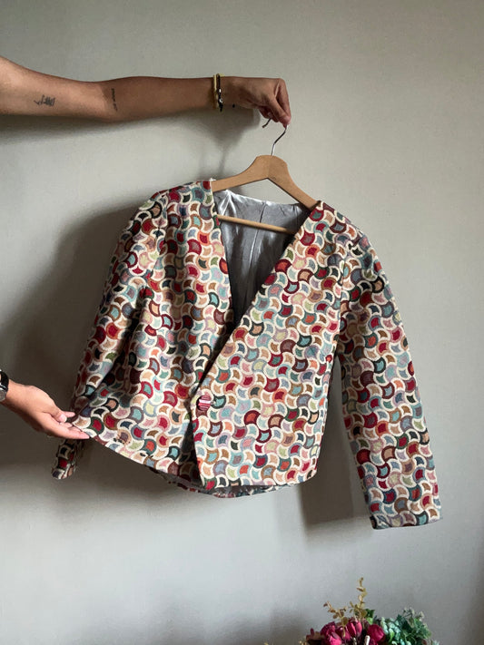 Vintage Abstract 90s Pattern Weaved Blazer