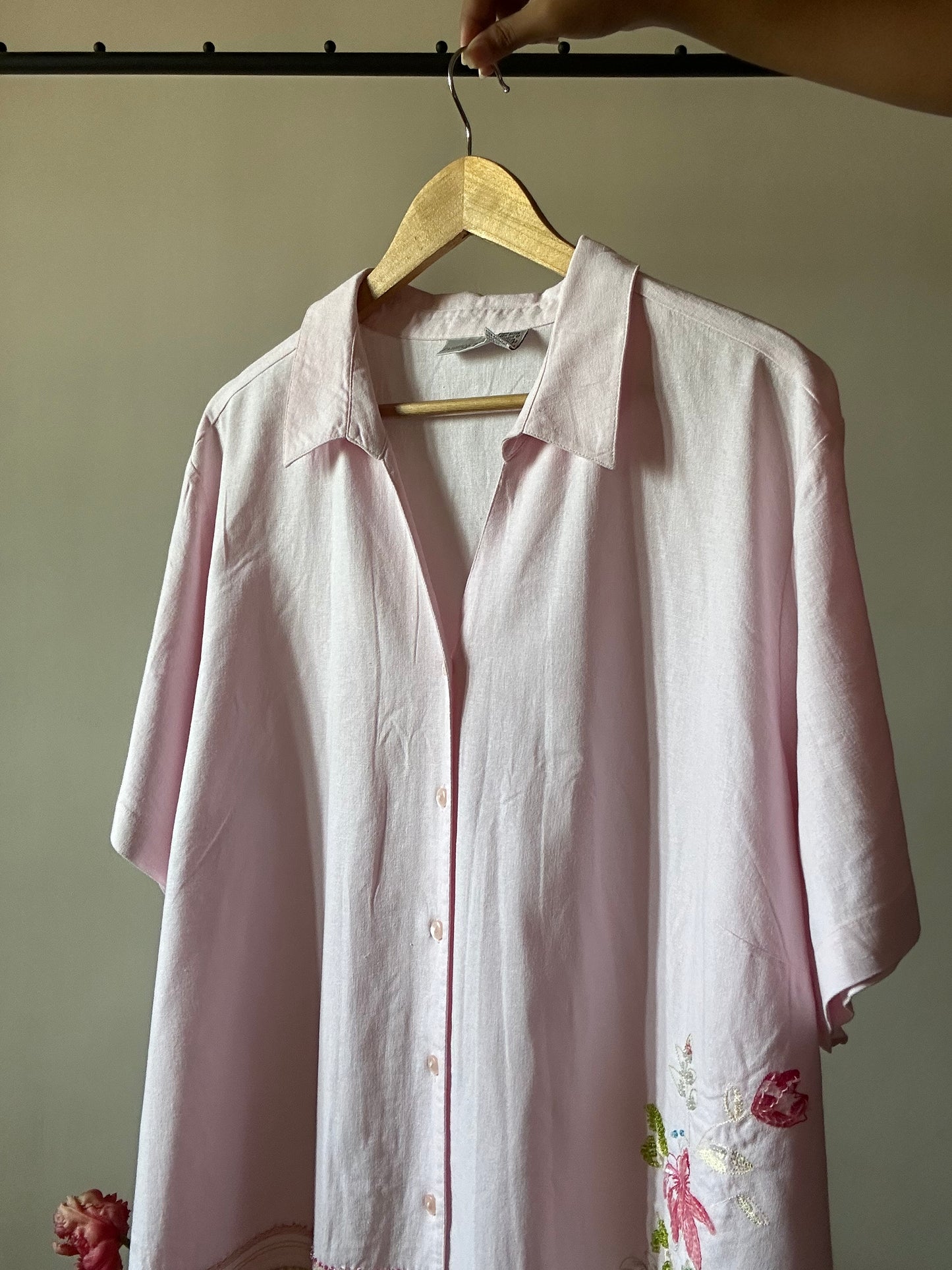 Vintage Pink Linen Beaded Shirt