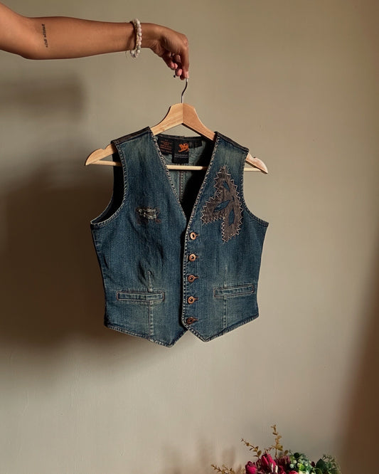 Parasuco Ergonomic Jeans Vintage Denim Vest With Leather Trims