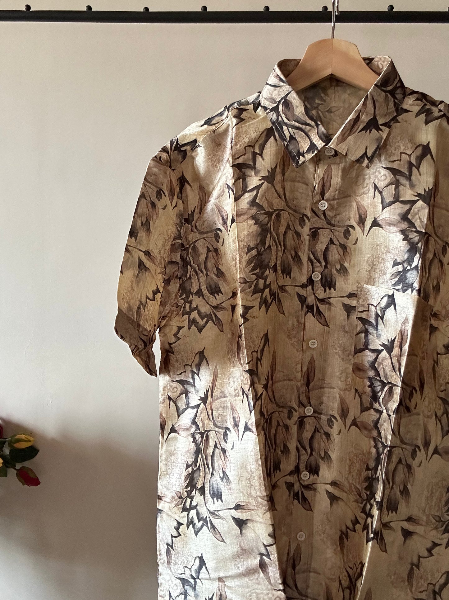 Abstract Artsy Leaf Print Tussar Silk Shirt