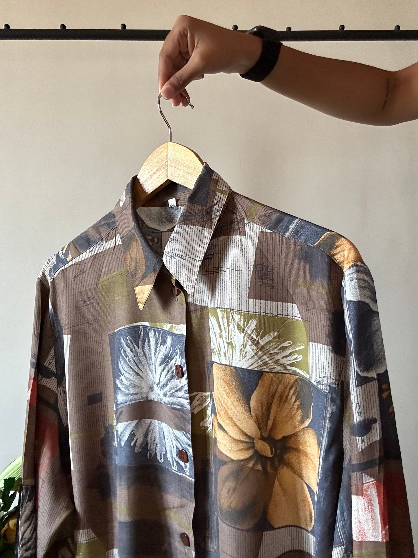 Vintage Block Pattern Floral Print Shirt