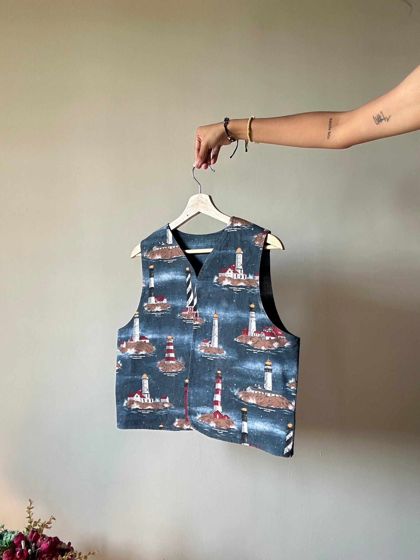 Vintage Lighthouse Print Vest