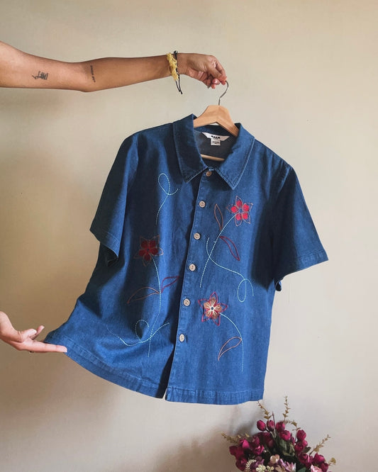 ALIA Vintage Denim Embroidered Shirt