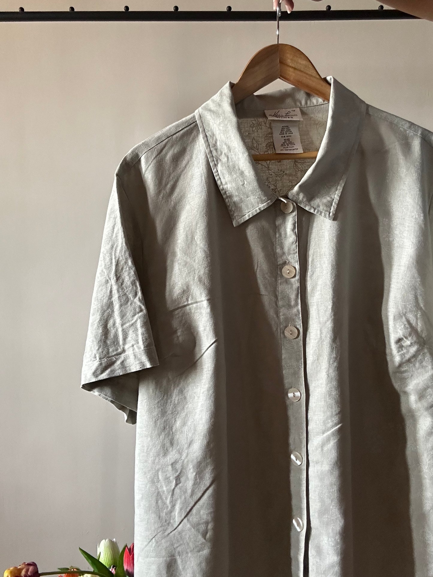 Linen Vintage Shirt With All Over Floral Print