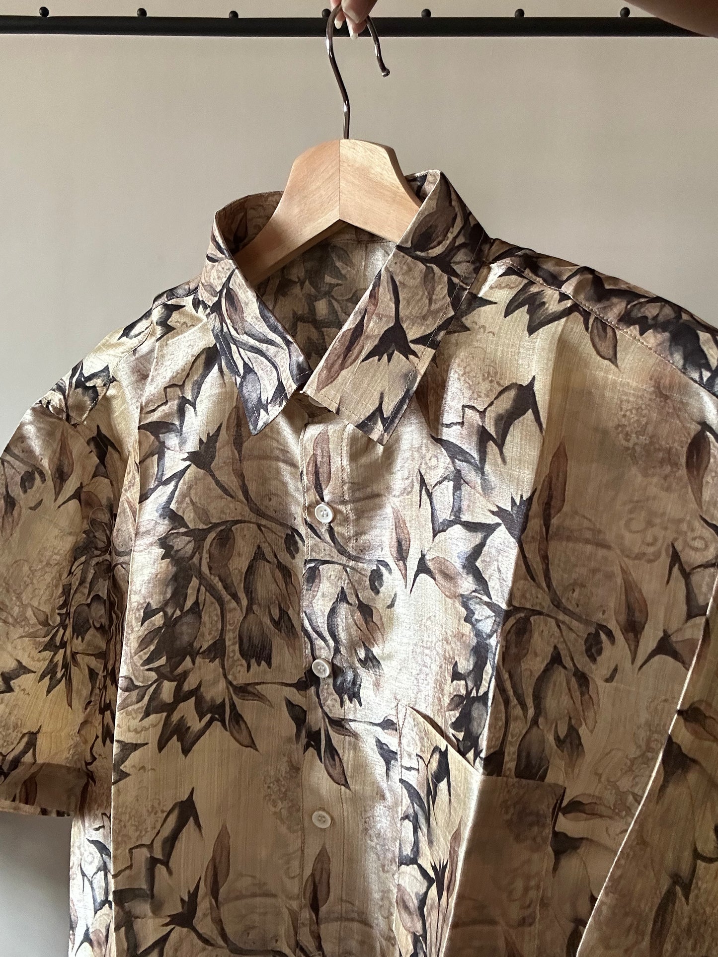 Abstract Artsy Leaf Print Tussar Silk Shirt