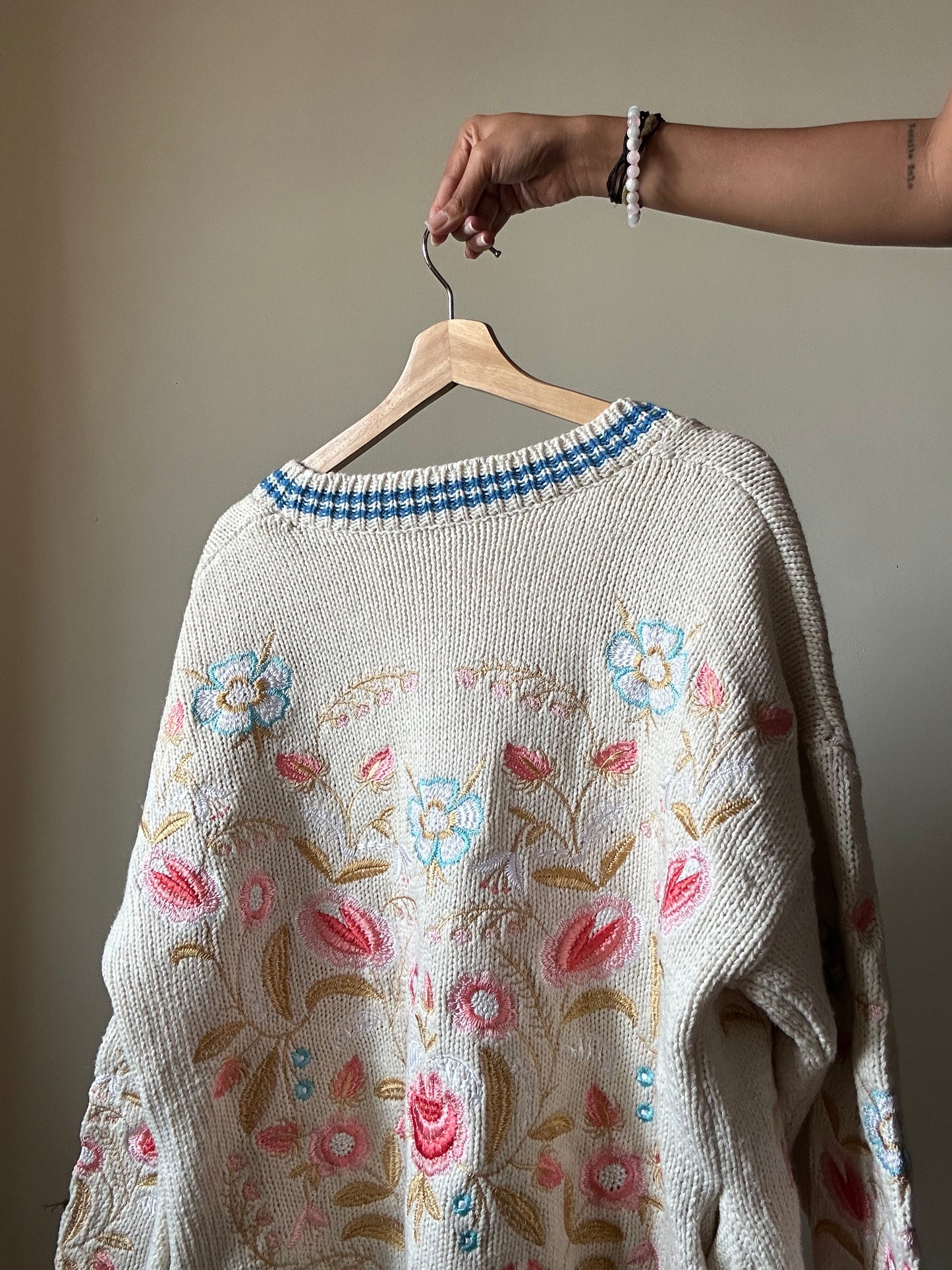 V Neck Old School All Embroidered Cardigan