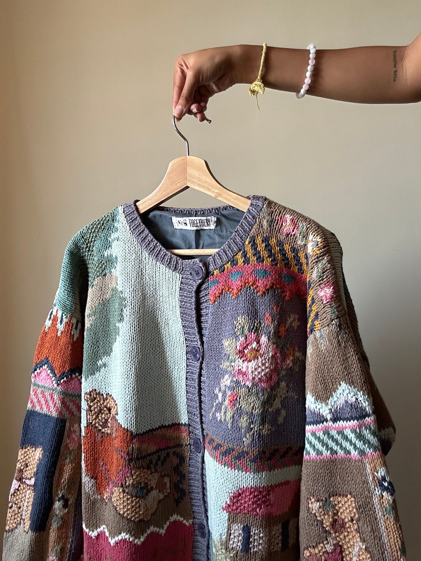 Together Vintage Cardigan With Teddy Bear and Floral Embroidery