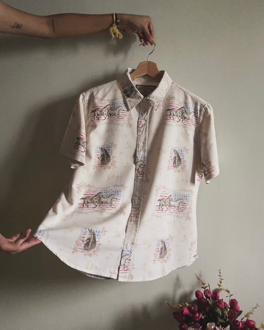 Bite & Bridle Vintage Racing Horse Print Shirt