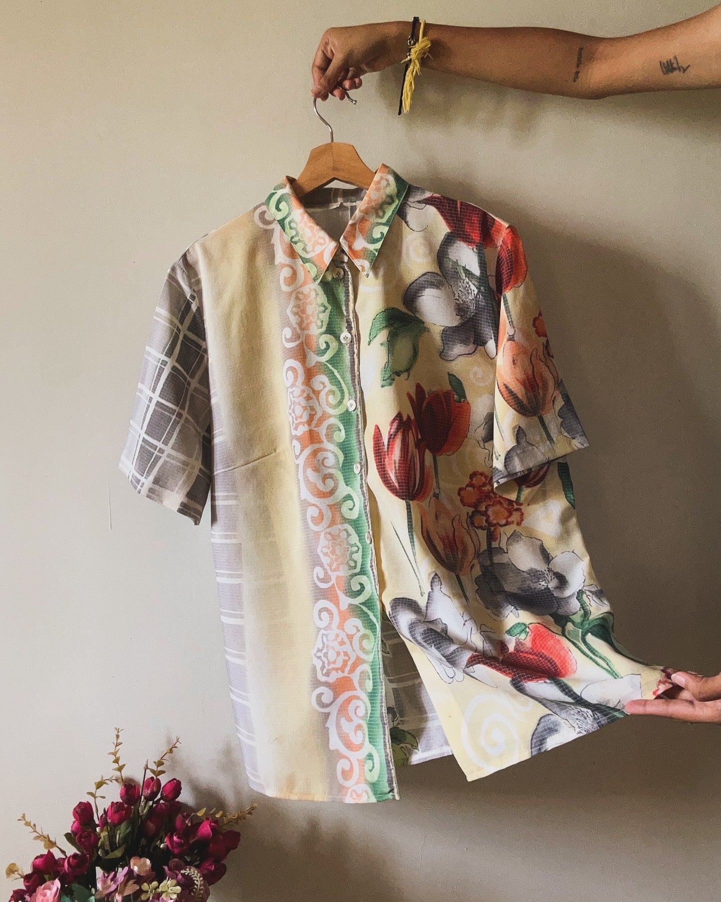 Vintage Floral Checked Printed Shirt