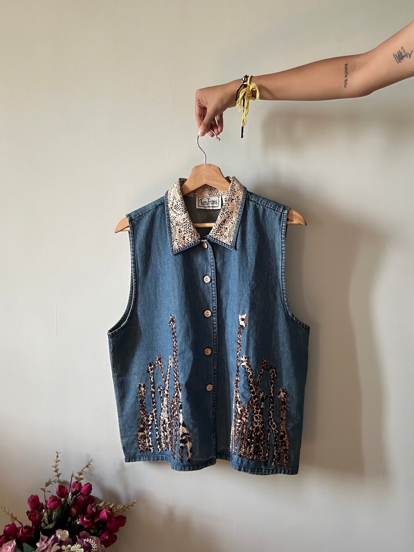 Vintage TanTrums Giraffe Patchwork and Breaded Denim Vest